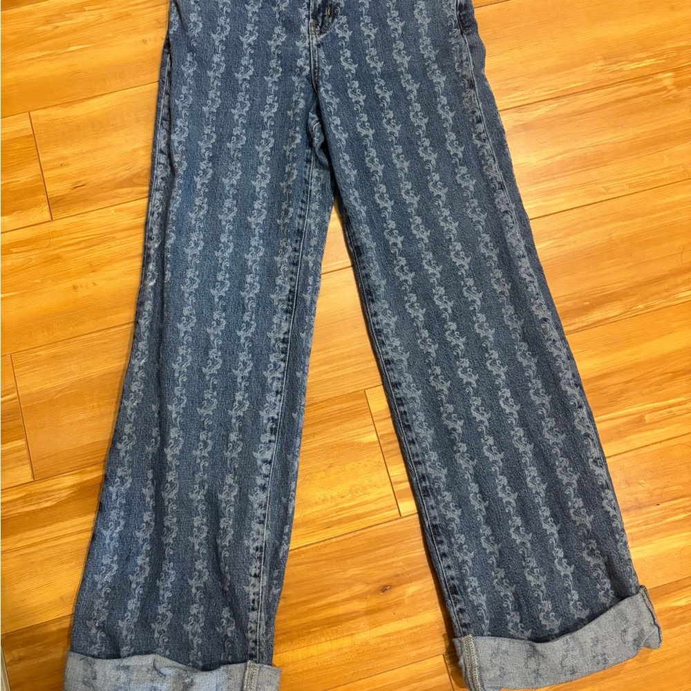 Pilcro The Austyn High Rise Cuffed Wide Leg Jeans - printed edition